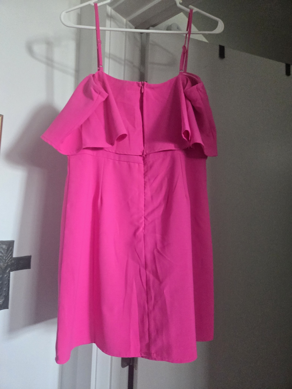 glam Fuchsia Ruffle Strapless-Look Mini Dress - Picture 2 of 3